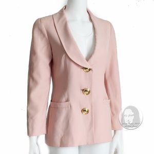 Genny Italy Jacket Pale Pink Blazer Shawl Collar Wool Gabardine US 6 Vintage 90s